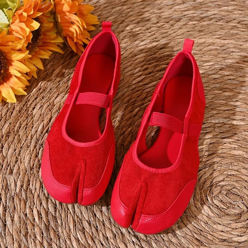 Novas Sapatilhas Vermelhas de Ballet para Mulheres, Tênis de Caminhada Estilo Ballerina Tabi, Sapatos Mary Jane Feminino