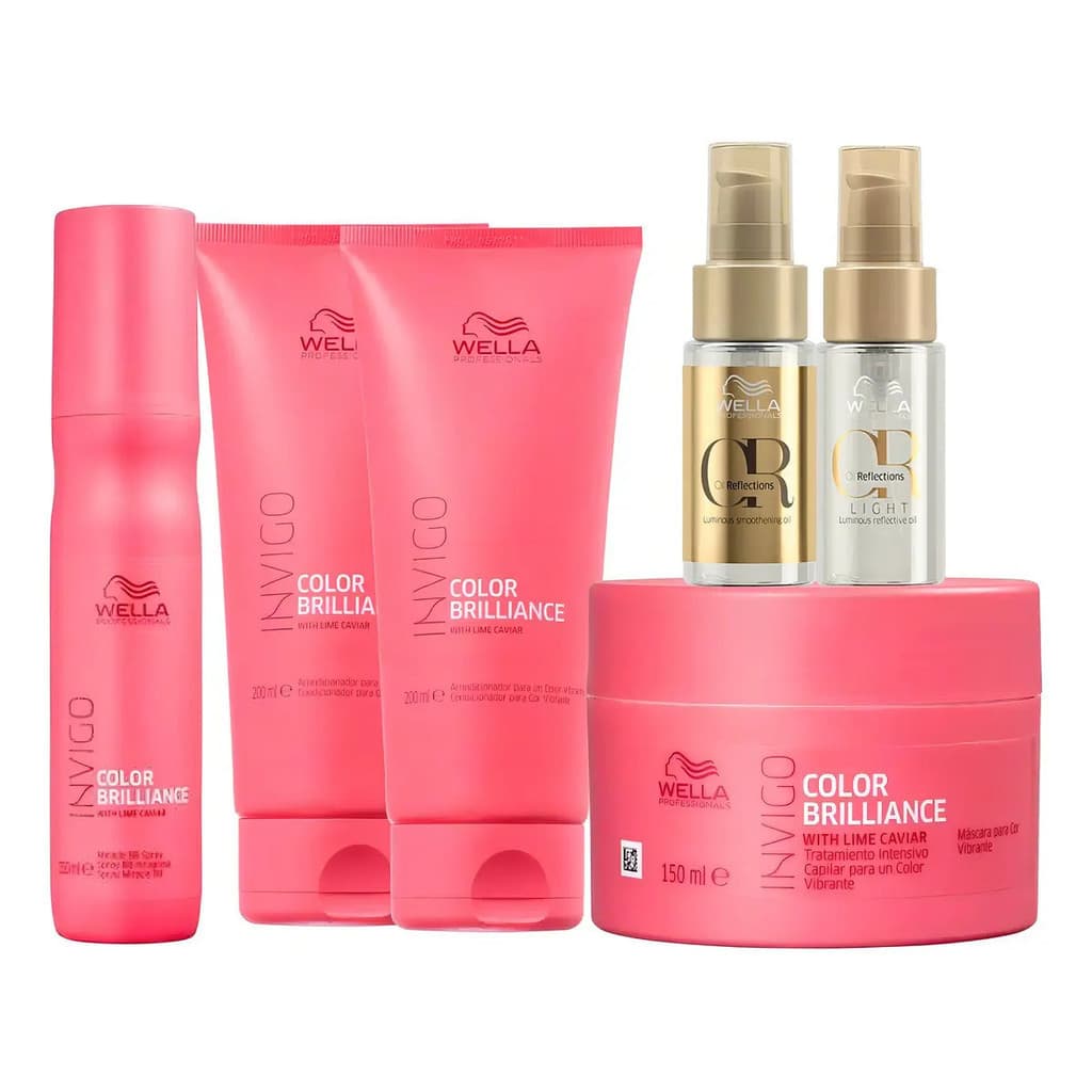 Kit Color Brilliance Cond, Máscara, Leave-in e Oleos - Wella