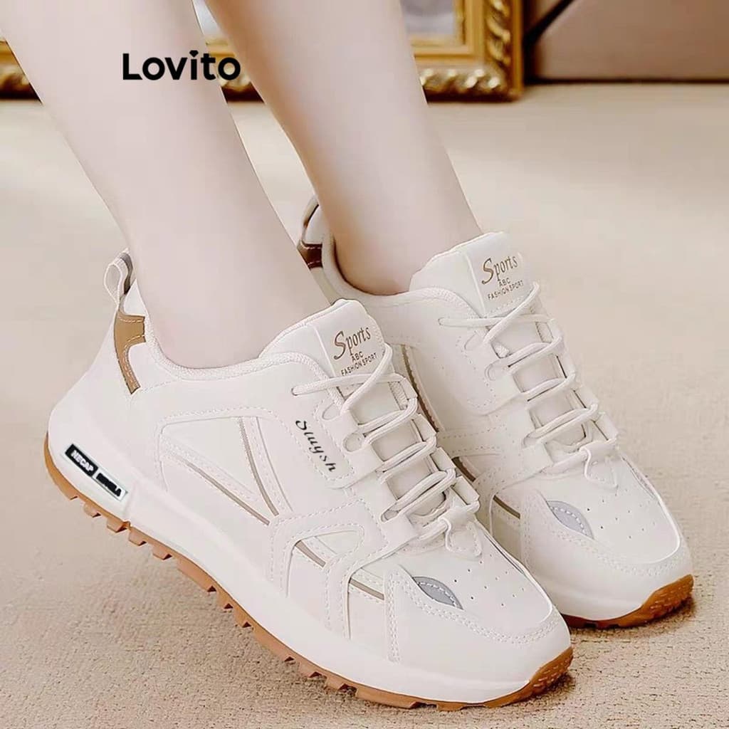 Lovito Tênis Casual Esportivo Liso Respirável De Couro Estilo Coreano Versátil E Leve Para Corrida Pickleball E Para Estudantes LFA55315