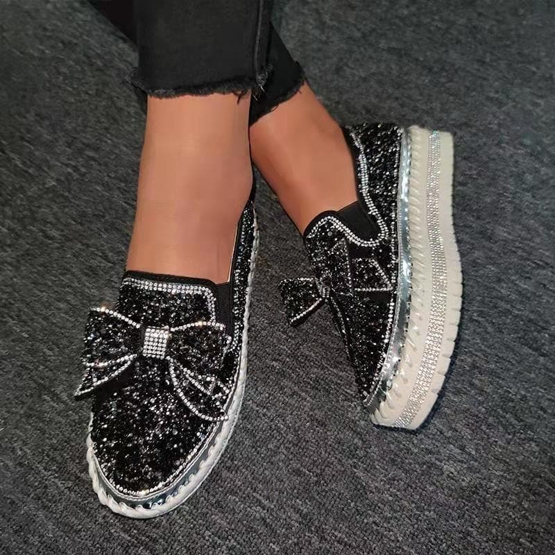 2026 novo estilo único sapatos femininos 2026 outono mão-costurado Casual único sapatos strass arco versão coreana sapat