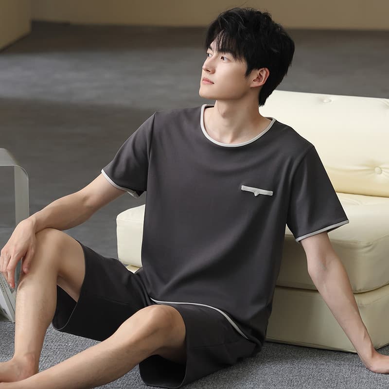 Pijamas masculinos verão Shorts de manga curta Modal gelo seda legal adolescente fino tamanho grande Loungewear terno