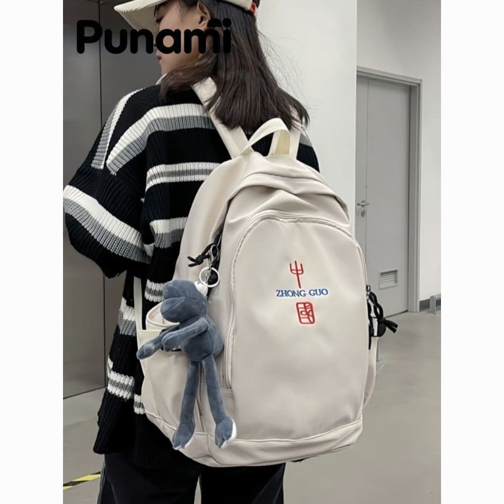 Mochila escolar estilo chinês para estudantes femininas do ensino fundamental, mochila masculina moderna de grande capac