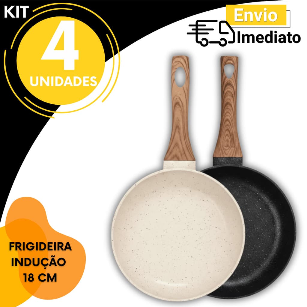 Frigideira 18cm Cerâmica Antiaderente Indução Cabo Antitérmico Fogão Gás Elétrico  Kit 4,3, 2 Un ou 1 Un , MULTIUSO