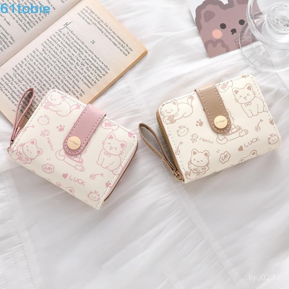 Carteira TOBIE Cute Cat Girls , Bolsa De Dinheiro Curta À Prova D'água Para Estudantes , Carteiras Portáteis Com Zíper V