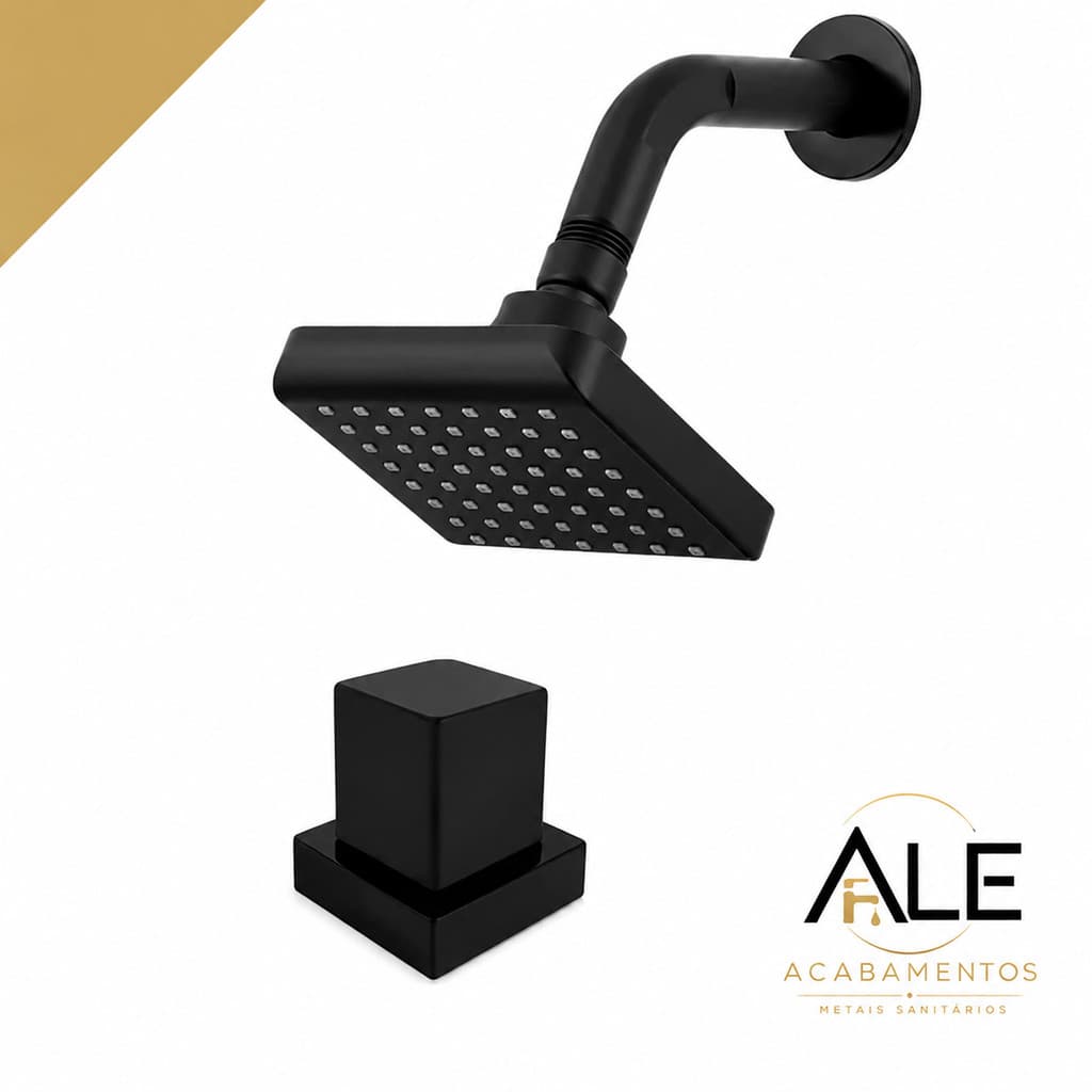 Kit Ducha Quadrada 10x10 Chuveiro Black ABS + 01 Acabamentos de Registro Preto Padrão Deca –  Piscina e Banheiro Lazer
