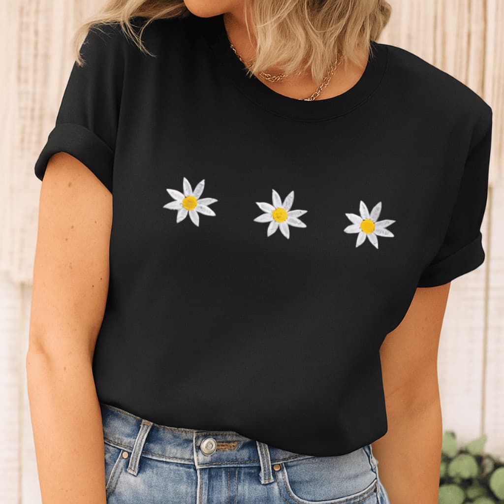 Camiseta Margarida Girassol Algodão Camisa Tecido Confortavel