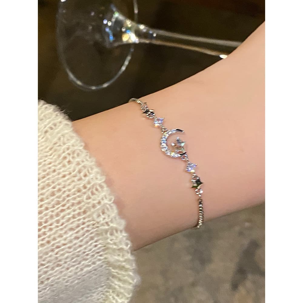 Micro incrustado estrela lua pulseira de cristal meninas novo estilo zircão pulseira namorada luz luxo nicho requintado