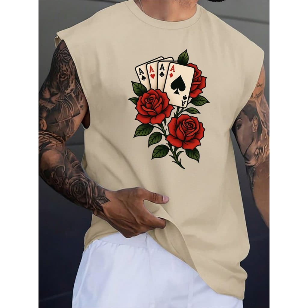 Regata Machão Masculina Cartas Floridas Camisa 100% Algodão Cassino Fio 30.1