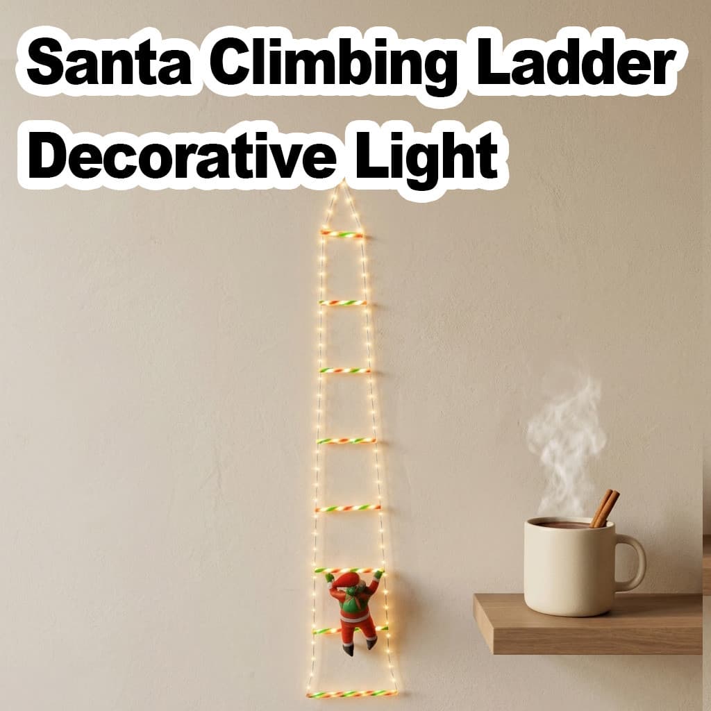 1,7M Papai Noel na Escada, Decoração de Árvore de Natal, Luzes LED Penduradas, Decorações de Natal, Luzes Externas à Pro
