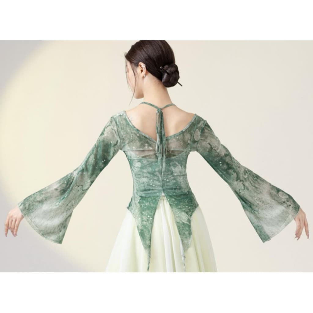 [WDF] Gaze de dança clássica de duas peças elegante fantasia de dança chinesa feminina, fantasia de prática de rima corp