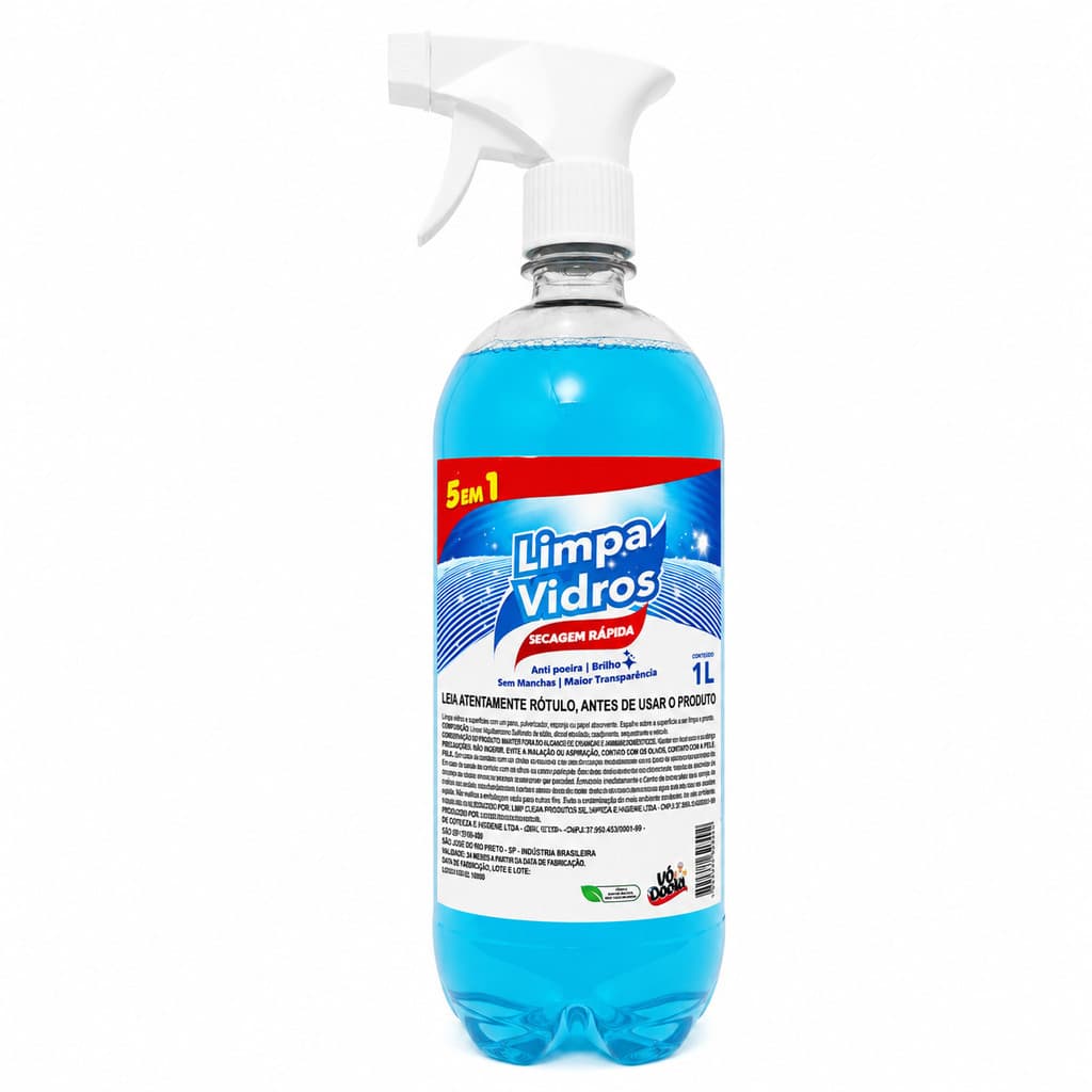 Limpador de Vidros 5 em 1, 1 Litro, com Gatilho Removedor de Manchas Box Caixa para Banheiro Espelho Automotivo