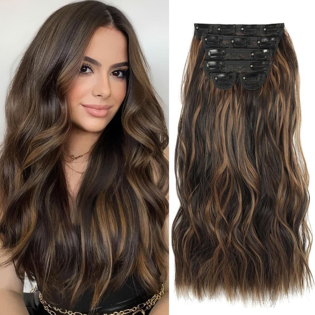 Extensões de Cabelo com Clip Youshangle, 6 Pacotes de Extensões de Cabelo Longas e Onduladas com Clip, 20 Polegadas de C
