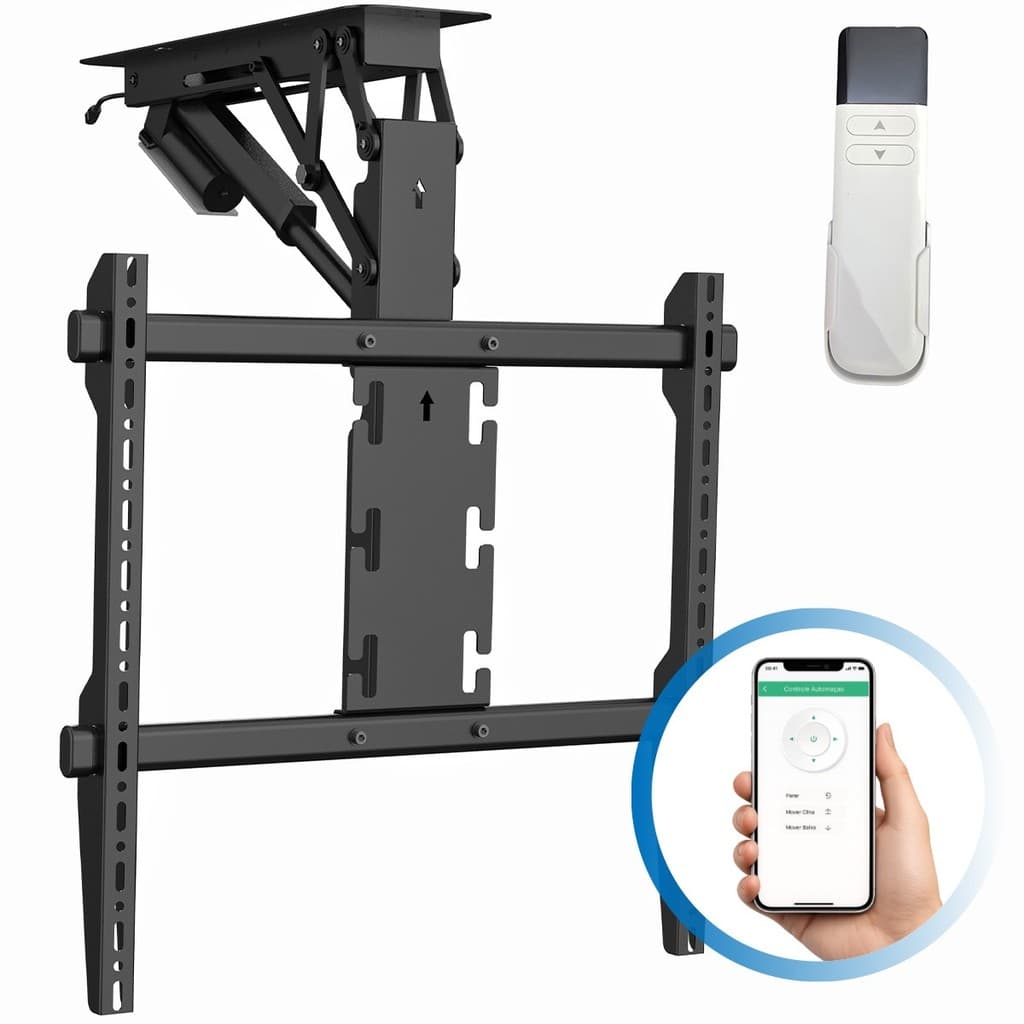 Suporte TV Motorizado Elétrico Universal Controle Remoto Alexa App Smart Tuya Automação Residencial