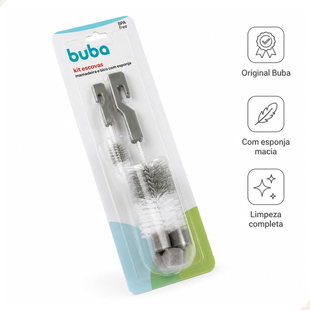 Kit Escova Lavar Higienizar Limpar Mamadeiras Bicos Esponja