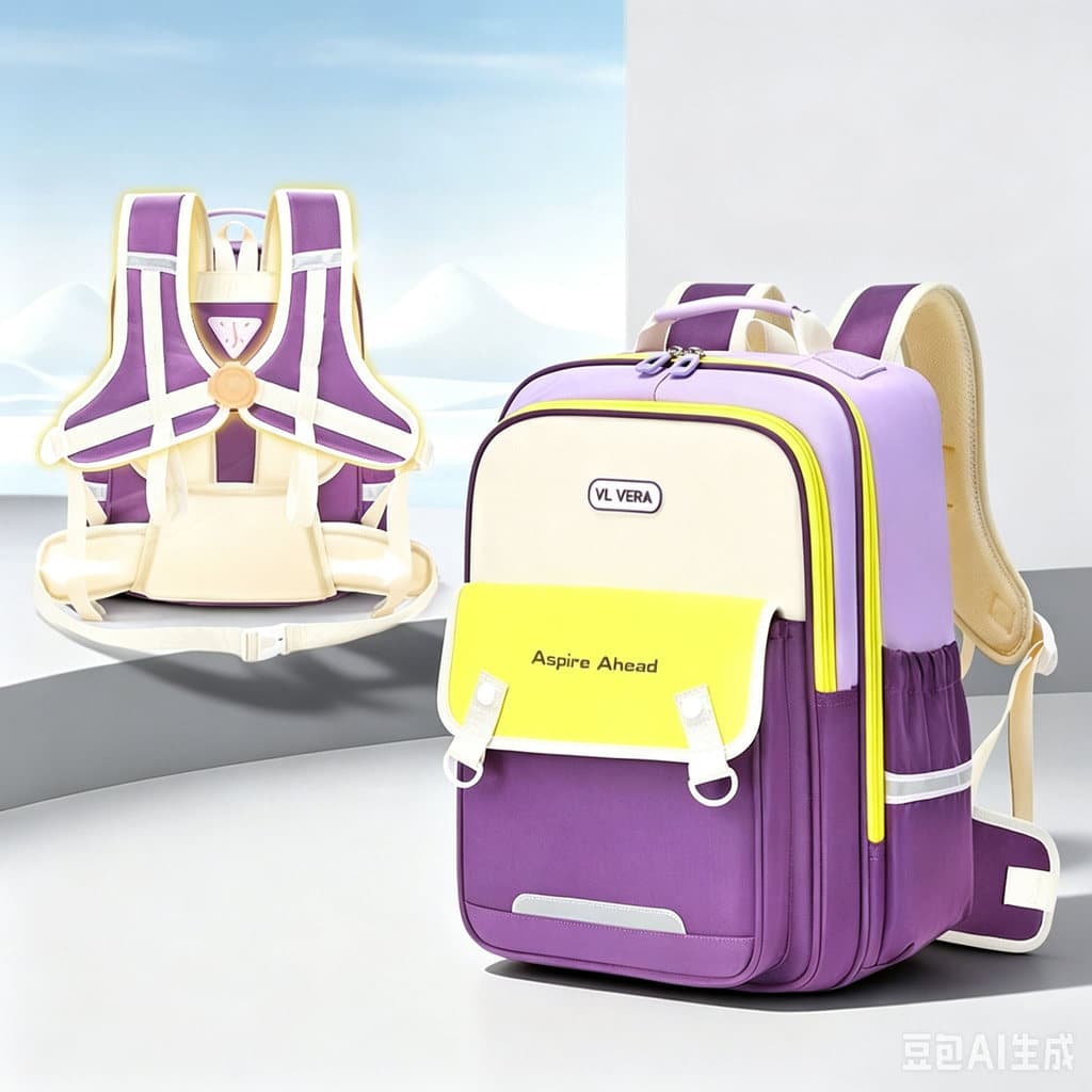 Mochila escolar feminina para estudantes do ensino fundamental, proteção contra cume, reduz a carga, roxo, amarelo, cor