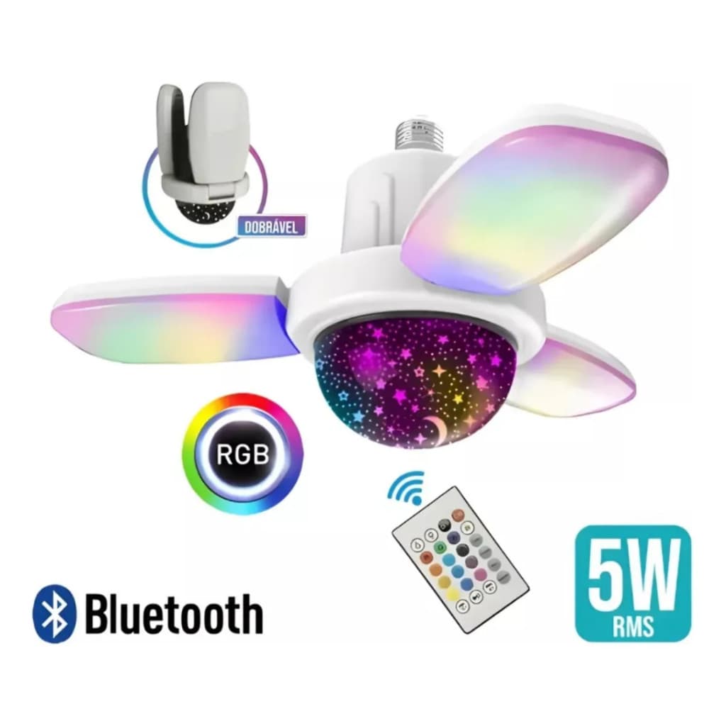 Lampada Led Rgb C/ Projetor 360 Estrela E Caixa De Som Bluetooth