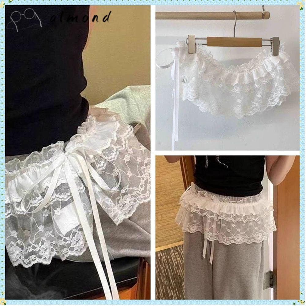 Mini Saia De Renda De Amêndoa , Harajuku Y2K Streetwear Com Babados E , Saias Plissadas Transparentes