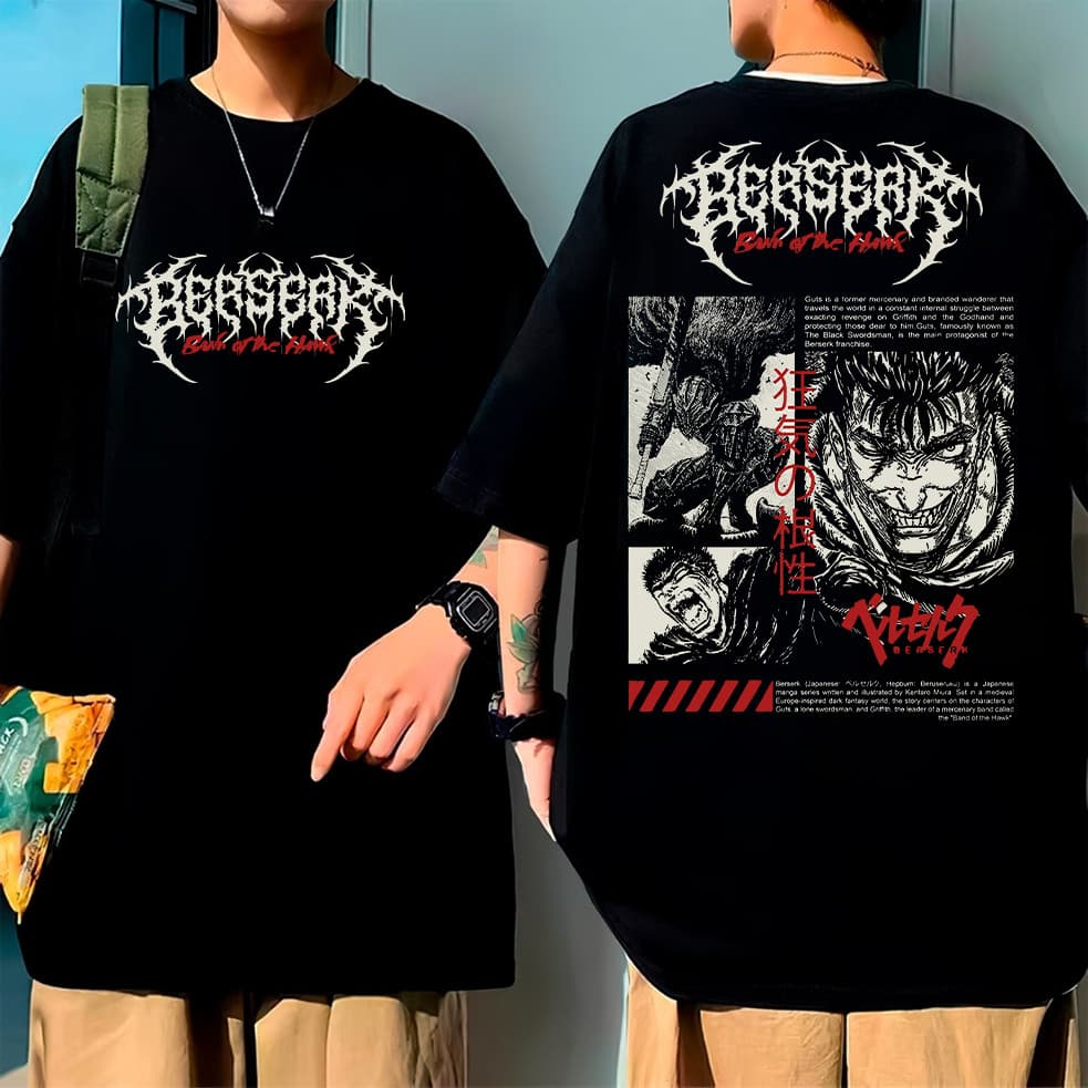 Camiseta Oversized Berserk Musculação Grande Algodão Anime Treino Academia