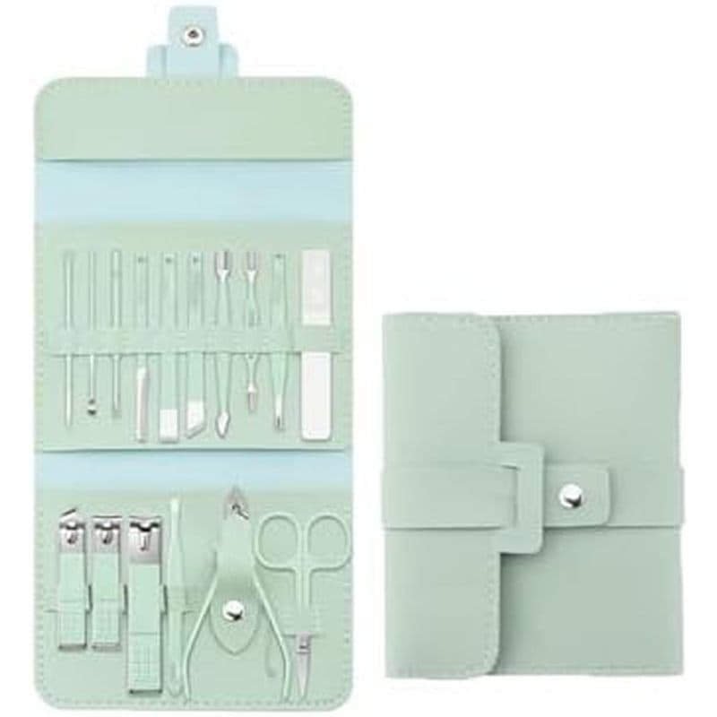 Kit De Manicure De Couro Dobrável , Conjunto Portátil De Cortador De Unhas , Ferramentas De Aço Inoxidável Com Aparador