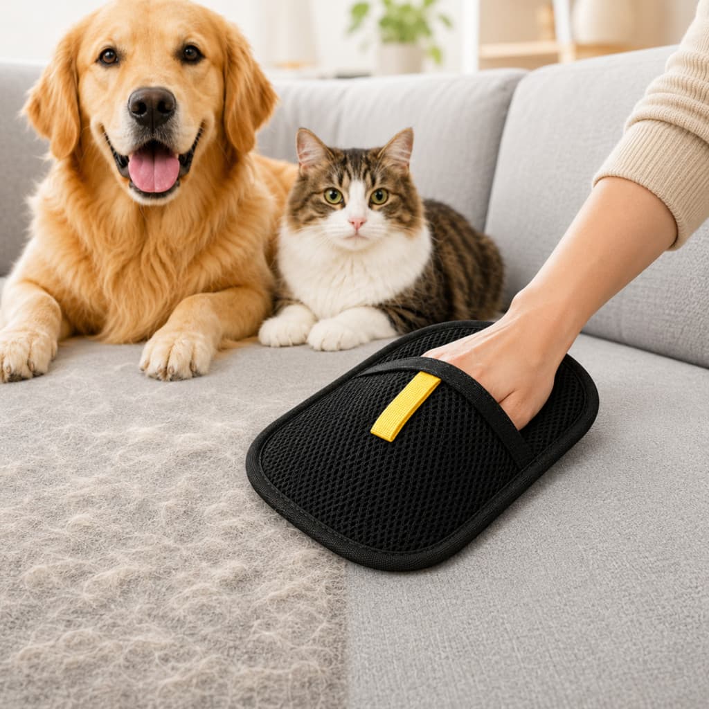 Luva Removedora de Pelos Bidirecional Reutilizável para Pets Roupas Sofá e Tapetes