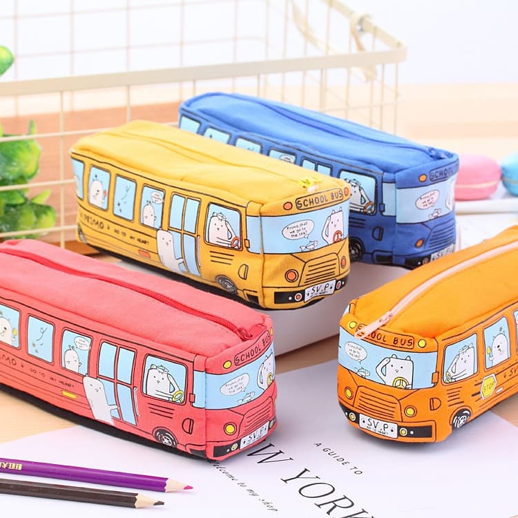 Estojo escolar, material de lona exclusivo, criativo e fofo, caixa de papelaria, carro, ônibus, estético, grande capacid