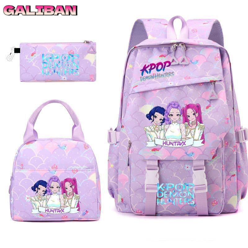 Novo Conjunto de Mochila de Três Peças com Estampa de Desenho Animado de Grupo Feminino de K-POP Demon Hunter Coreano, I