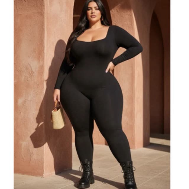 MACACÃO MACAQUINHO MANGA LONGA DECOTE QUADRADO CANOA PLUS SIZE GG AO G4 MODA BLOGUEIRA GRINGA FEMININA 2026