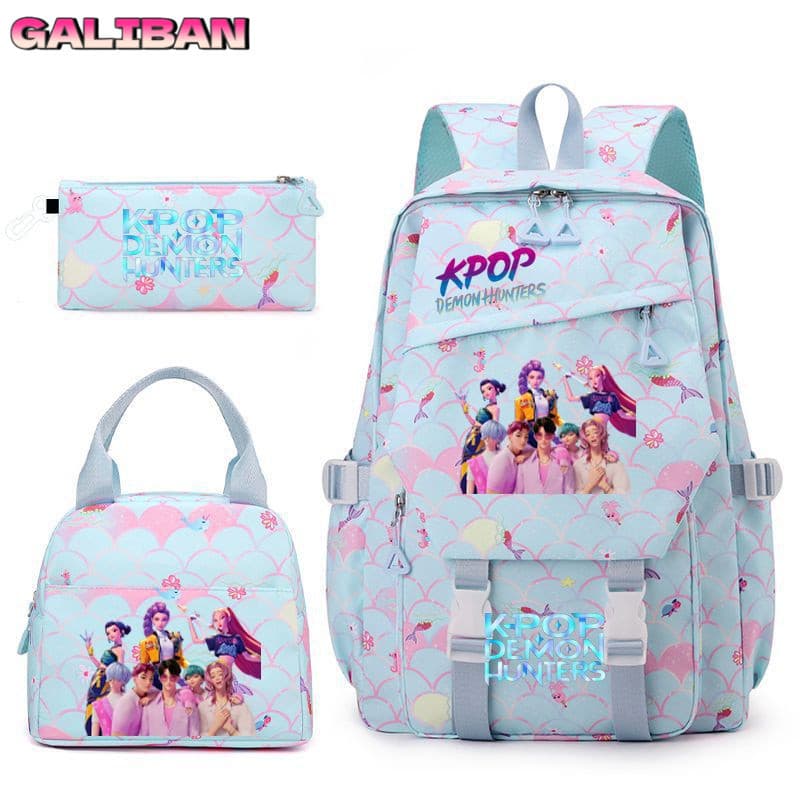 Conjunto de Mochila de Três Peças Impermeável de Grande Capacidade com Estampa de Anime K-POP Demon Hunter Girl Group, I