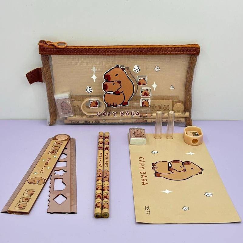 Estojo de Lápis de Capivara Tricotado, Conjunto de Presente Criativo de Desenho Animado, Prêmio para Estudantes, Materia