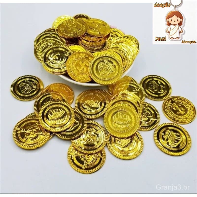 Kit 24/48/72/96 Moedas De Pirata Lembrancinha Fundo Do Mar Tesouro De Ouro Falso Moedas De Jogo De Plástico Halloween