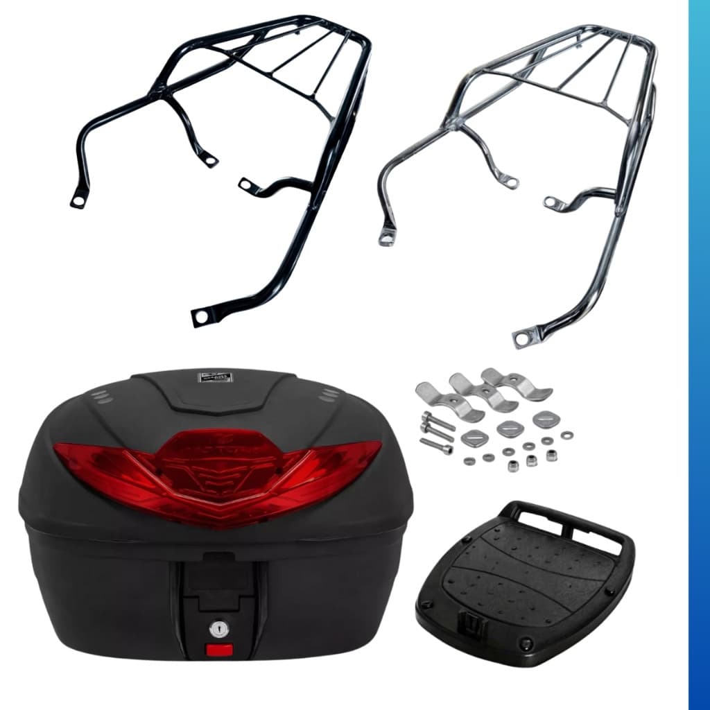Bagageiro Biz 125 2006 até 2011 Preto Cromado Aço + Baú Bauleto 35 Litros Pro Tork Original Kit Completo Loja1733
