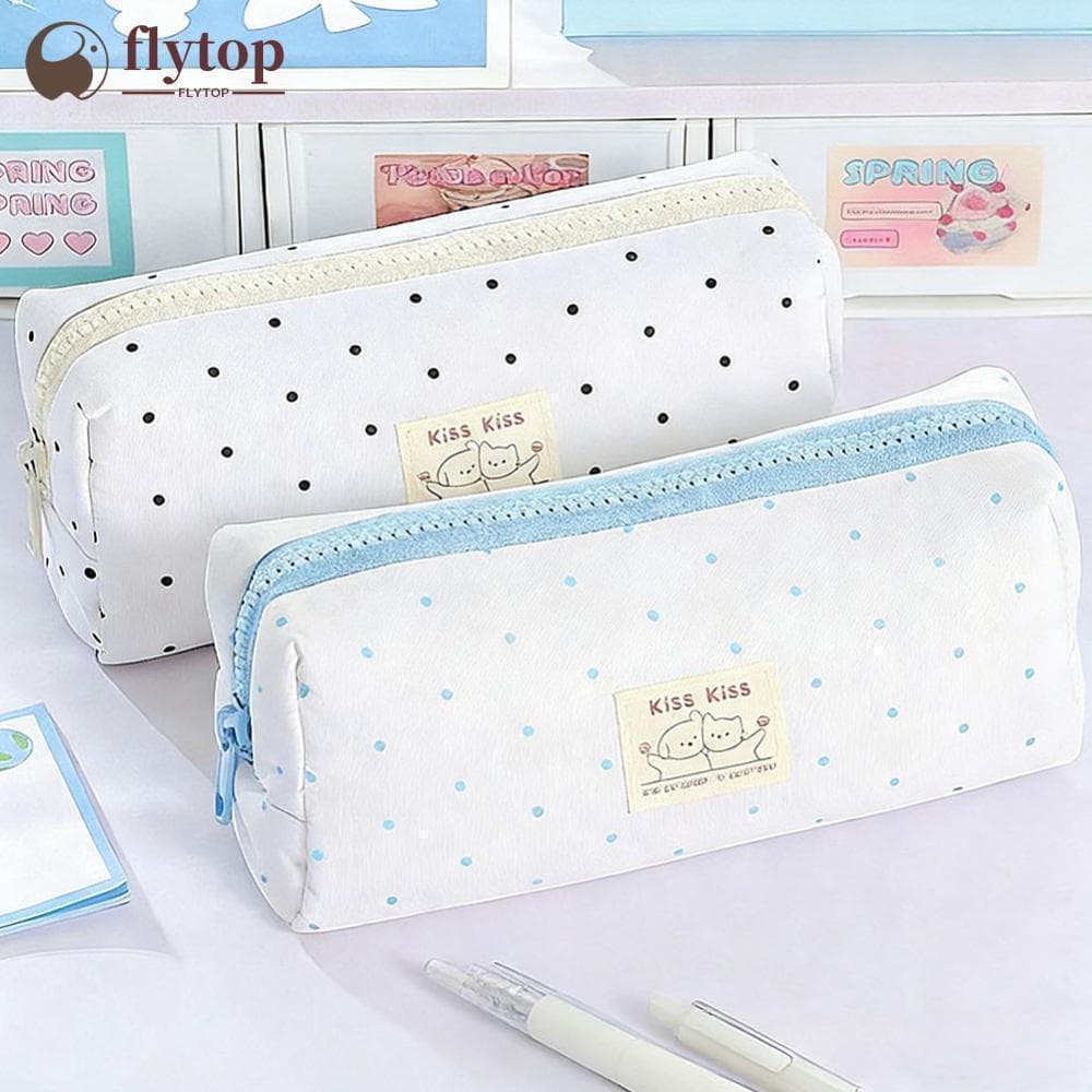 FLYTOP Estojo De Lápis De Bolinhas De Desenho Animado Resistente A Manchas Bolsa De Caneta De Grande Capacidade Coreano