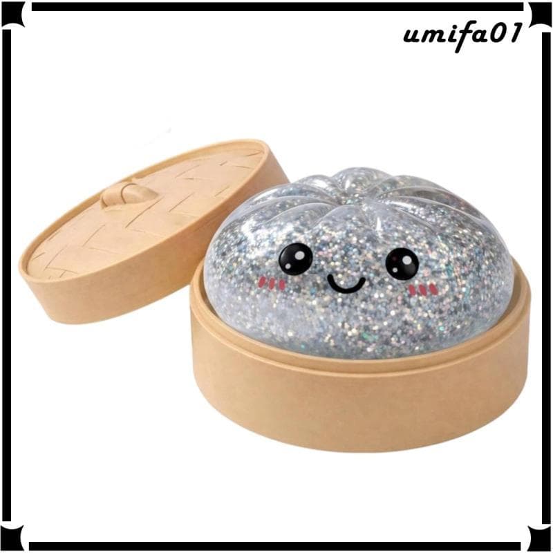 [Umifa] Bun Toy Translúcido Glitter Cartoon Face Retorno Lento Pó De Ouro Ciano