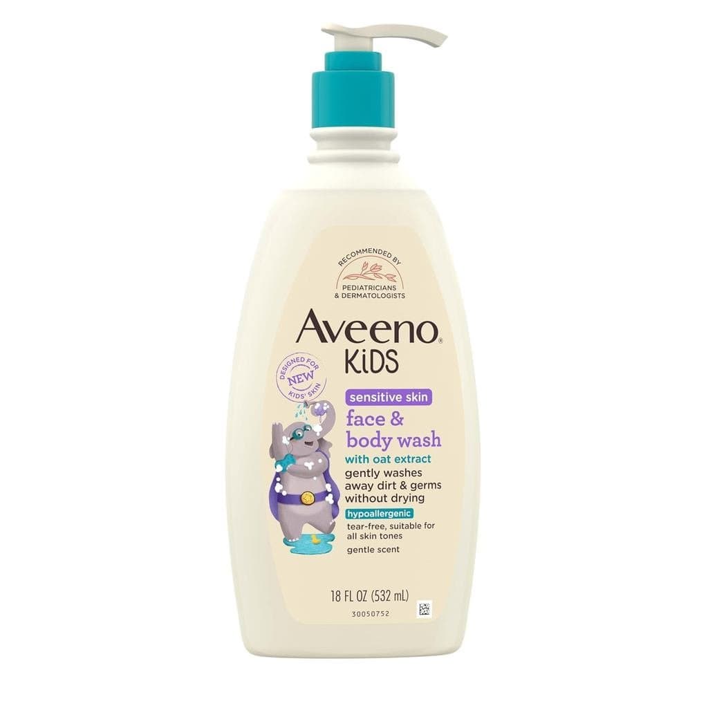 Limpador Facial Infantil Aveeno para Pele Sensível, Extrato de Aveia, Sem Lágrimas, Não Resseca, Fragrância Suave, Dispe