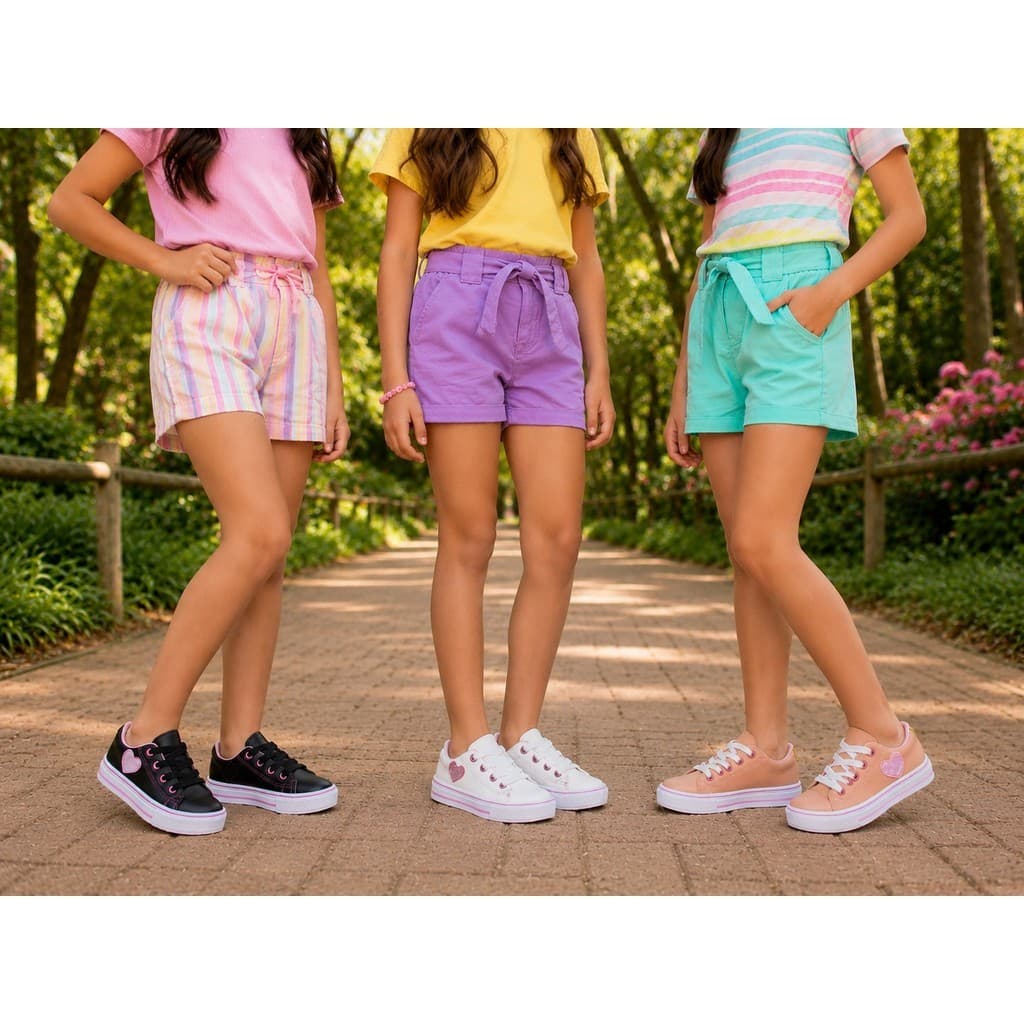 Tênis Infantil Casual Menina com Coração – Leve e Confortável