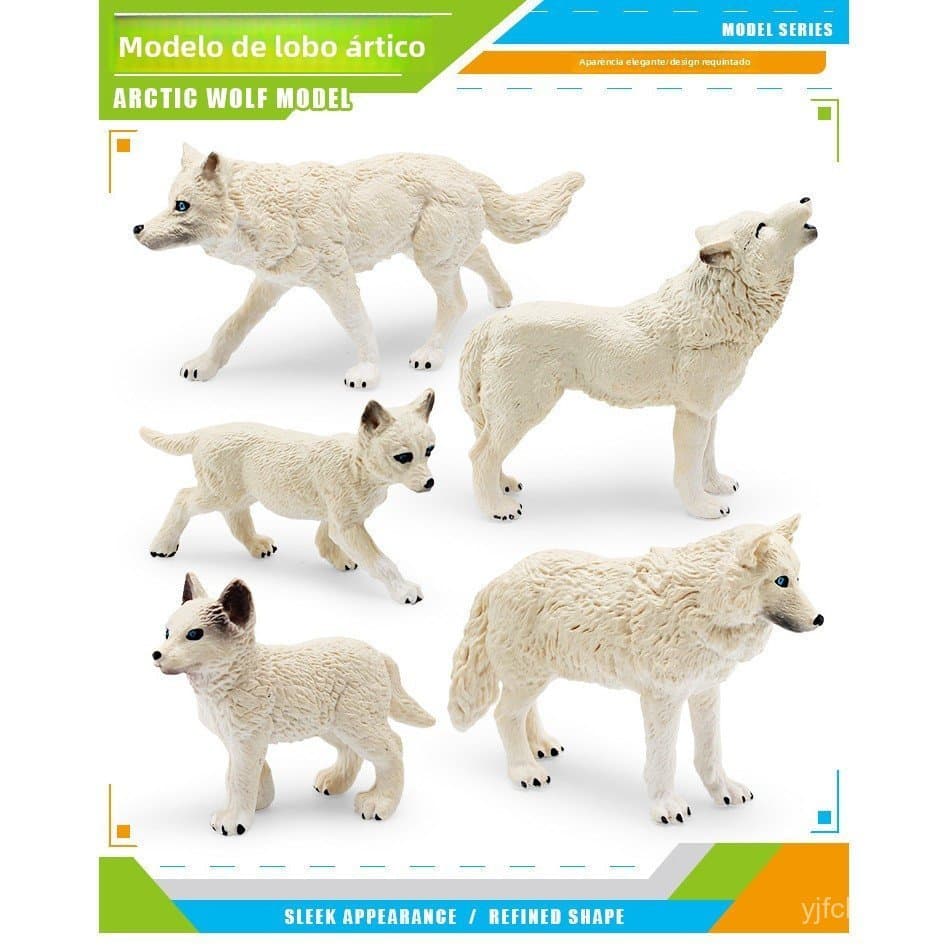 Modelo realista de animal da floresta, lobo branco, brinquedo de decoração para mesa, brinquedo de lobo ártico rugidor p