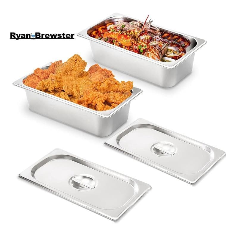[Preferência R] Panela De Mesa De Vapor De 2 Pacotes Com Tampas , Panelas De Hotel De Aço Inoxidável Profundo De 1/3 Tam