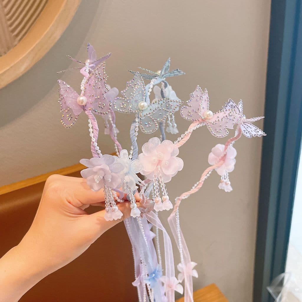 Crianças Mori estilo borboleta bandana desempenho passarela menina corrente Hanfu flor bandana estudante desempenho foto