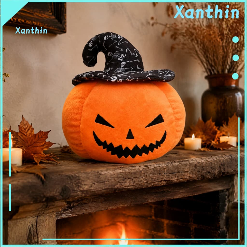 Halloween Party Decoration Props Pumpkin Plush Doll Toy with Cute Hat – Soft Stuffed Pillow for Sofa Bed Spooky Home D