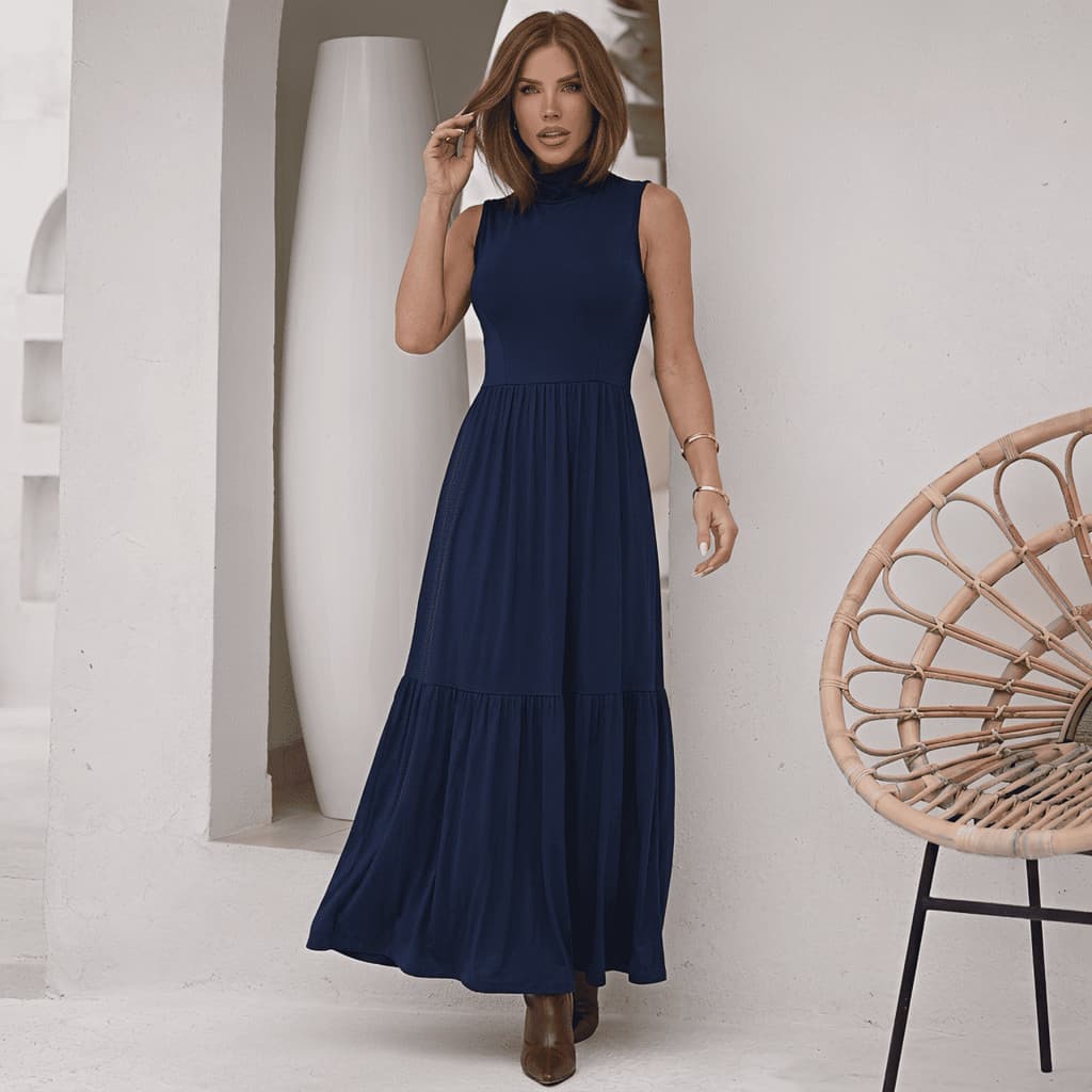 Vestido Longo Feminino Tecido de Malha Premium Elegante Versátil Leve e Fluído - 442