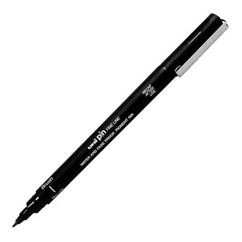 Caneta Pincel Brush Uni Pin Preta Fina