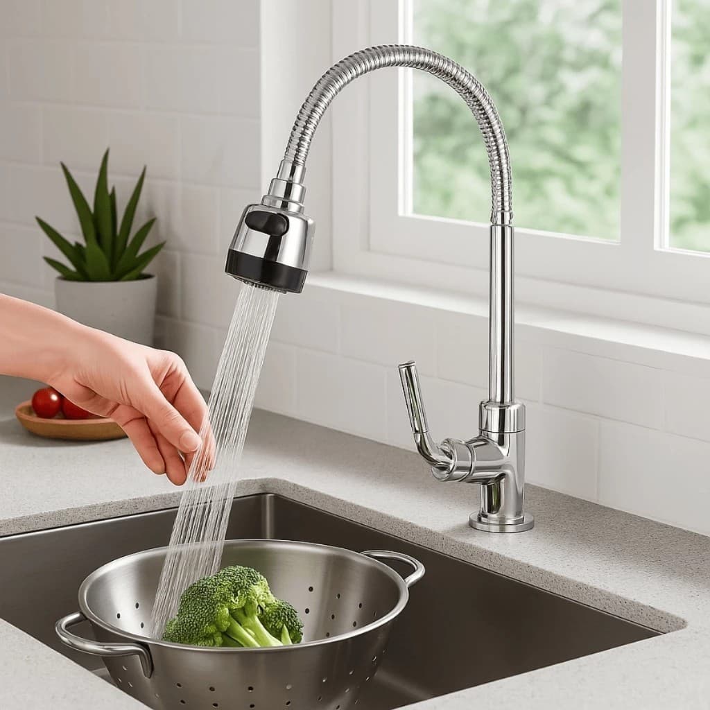 Torneira Cozinha Inox Pressão Giro Adaptador Ducha Flexível Bico Chuveirinho Pia