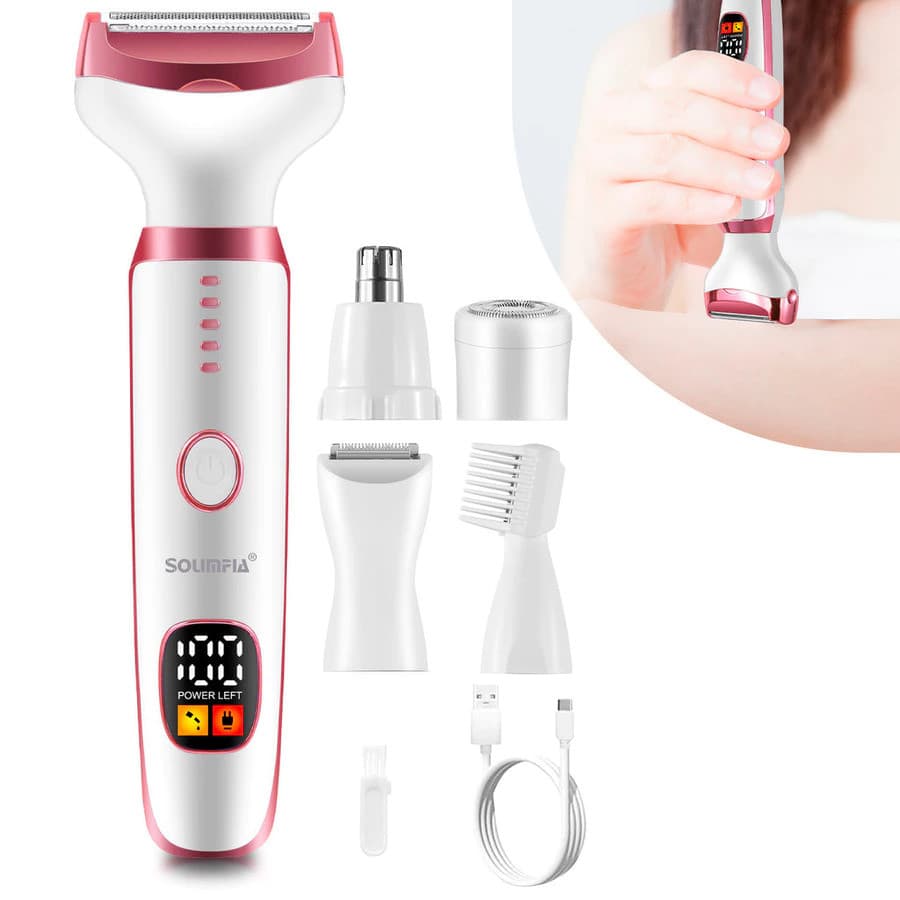 5 Em 1 Depilador Elétrico Multifuncional Com Display LED À Prova D'água Remoção De Pelos Faciais E Corporais Feminino