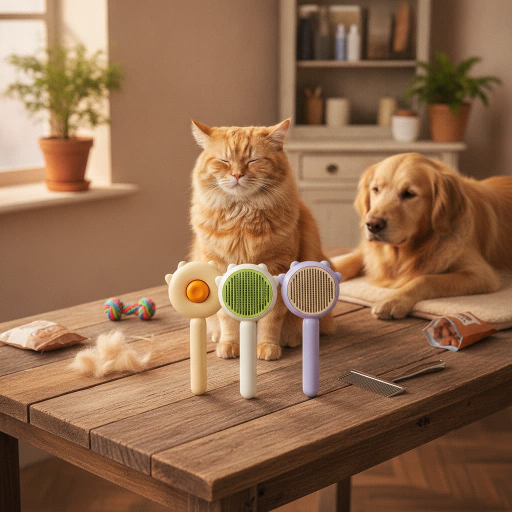 Escova Profissional Pet Rasqueadeira Cães Gatos Tira Pelos Mortos Subpelos Cabo Ergonômico Anti