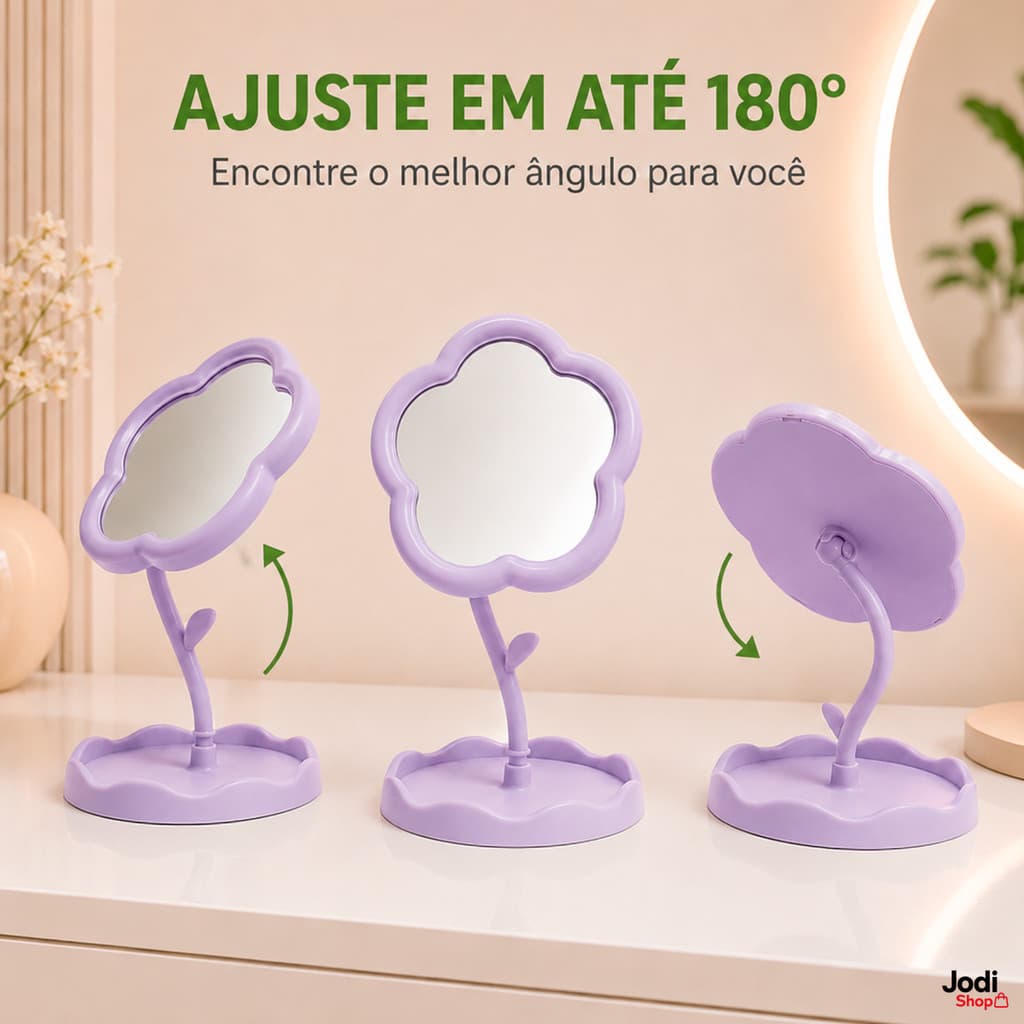 Espelho Compacto de Mesa com Bandeja para Maquiagem e Acessórios