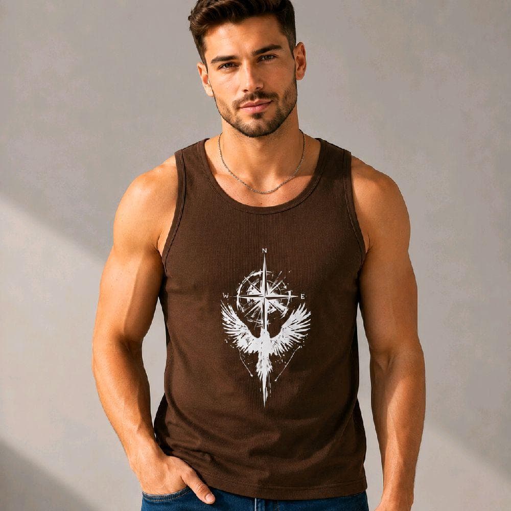 Regata Masculina 100% Algodão Estampa Águia & Rosa dos Ventos Estilo Conforto Performance P ao GG Casual