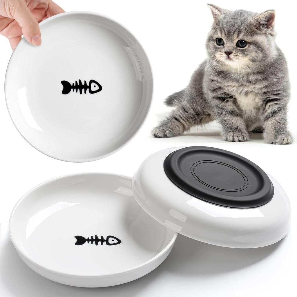 Tigelas para Gatos Anti-Derramamento, Tigela para Ração de Gato, Conjunto de Pratos de Cerâmica Saudáveis para Gatos de