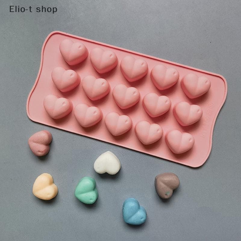 Elio-t 1Pc 15 Furos Tridimensional Em Forma De Coração Silicone Molde DIY Chocolate Ice Grid Mousse Mold Soft Para Assar