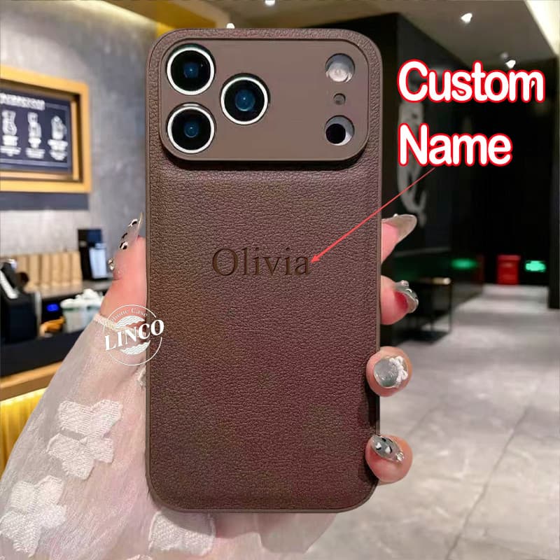 Nome Personalizado 3D DIY Capa De Couro Com Gravação A Quente Para iPhone 17 16 15 14 13 12 11 Pro Max