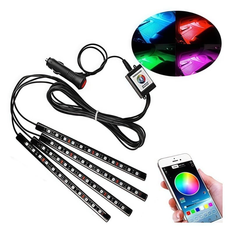 Luz Led Interna Carro 12v Neon Rgb Led Bluetooth App Bt Ambiente Tuning